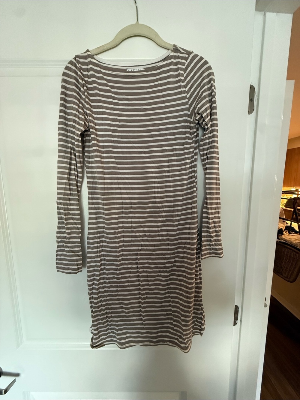 Mott50 Taupe and White Striped Boatneck Top